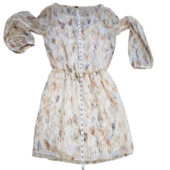 White House Black Market Sheer Stripe Split Long Sleeve Dress - Picture 11 of 16